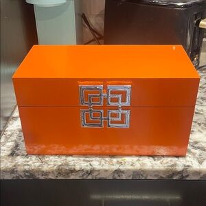 Orange Decorative Box with Silver Accent